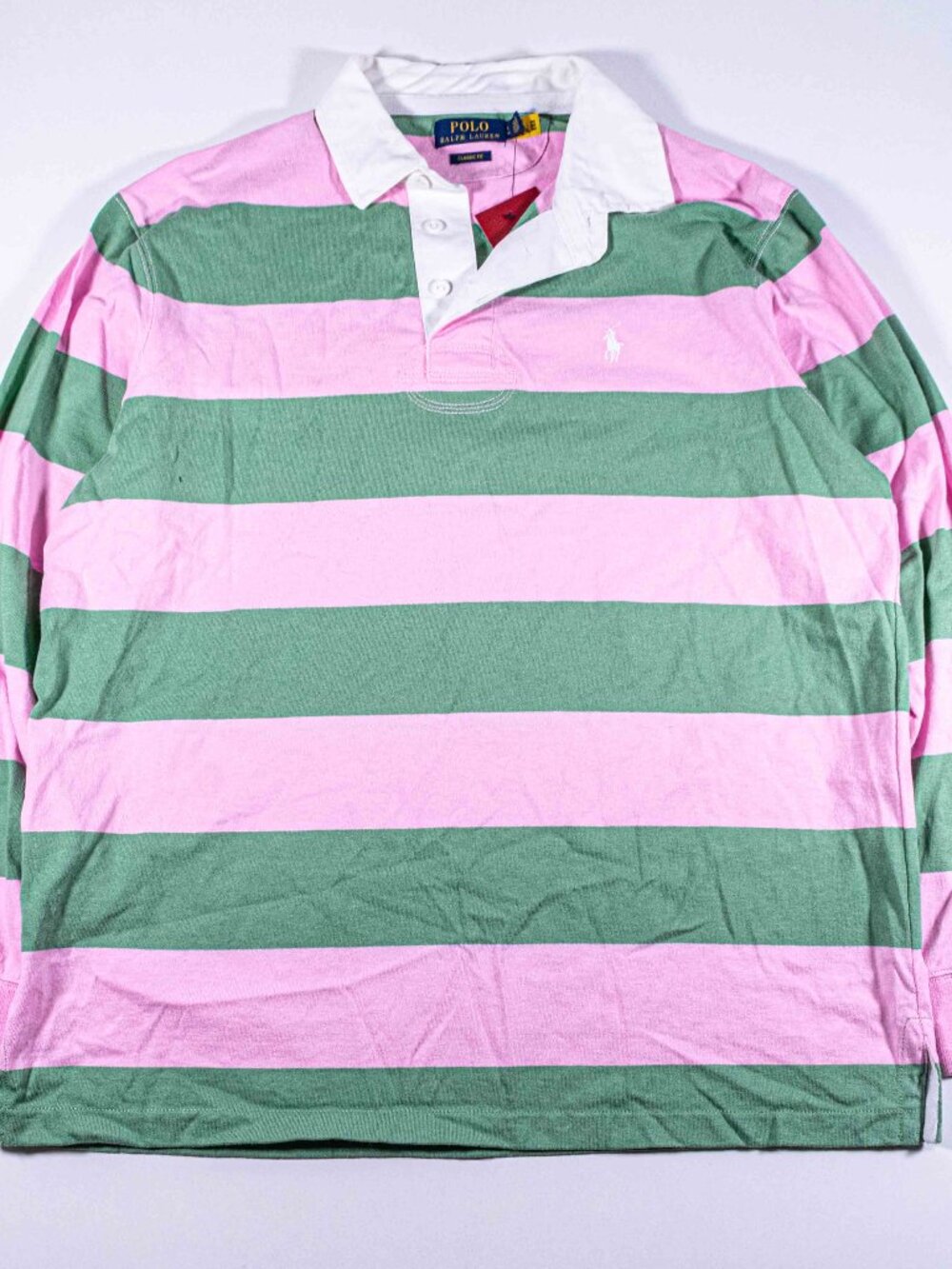Polo Ralph Lauren Pink Green Striped Rugby Shirt Mens Large Y2K Prep Hip Hop